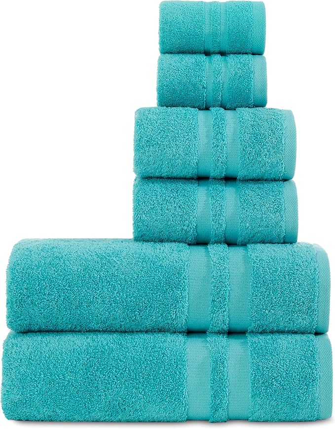 Premium 6 Piece Towel Set, 2 Bath Towel, 2 Hand Towels, 2 Washcloths, 100% by CottonFineBathTowels