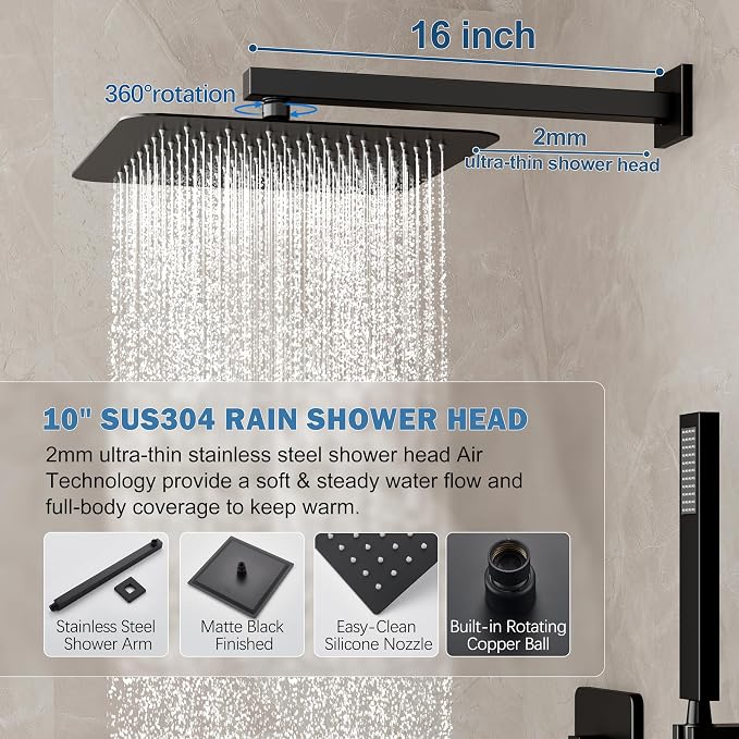 Black Shower System, Shower Faucet Set - Image 3