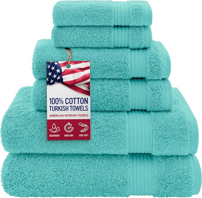 American Veteran Towel 100% Cotton Turkish 6 Piece Towel Set, Luxury Bath by American+Veteran+Towel