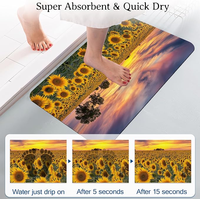 Sunflowers Floral Bath Mat for Bathroom, Washable Cover Floor Rug Carpets Floor - Image 3