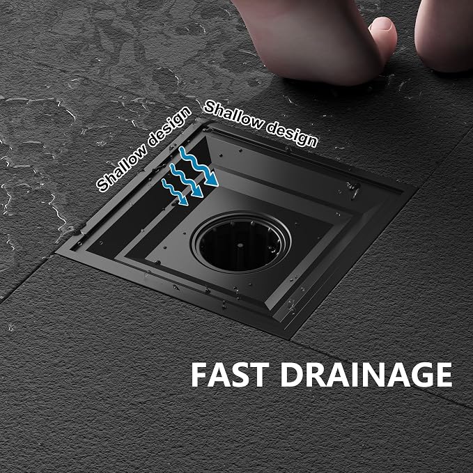 Neodrain Square Shower Drain, 6 inch Black Stainless Steel 304 Grate and PVC - Image 5