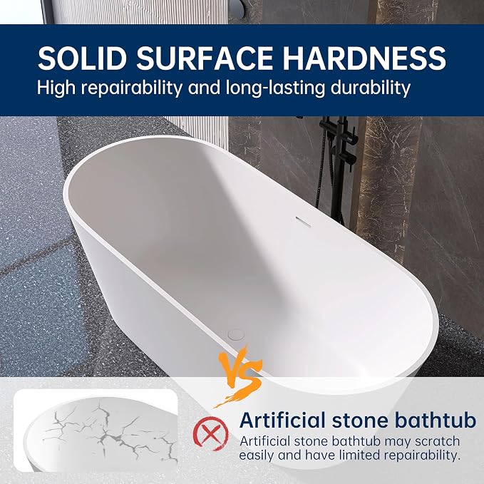 67'' Flatbottom Bathtub Solid Surface Freestanding Bathtub Matte Bathroom - Image 7