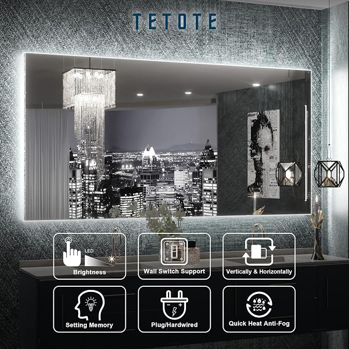 TETOTE 48 x 24 Inch LED Backlit Mirror Bathroom - Image 8
