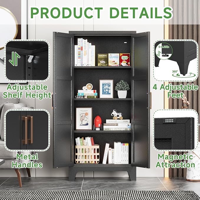 Pantry Cabinets for Kitchen, 61.02” Tall Storage Cabinets, Metal Pantry Storage - Image 5