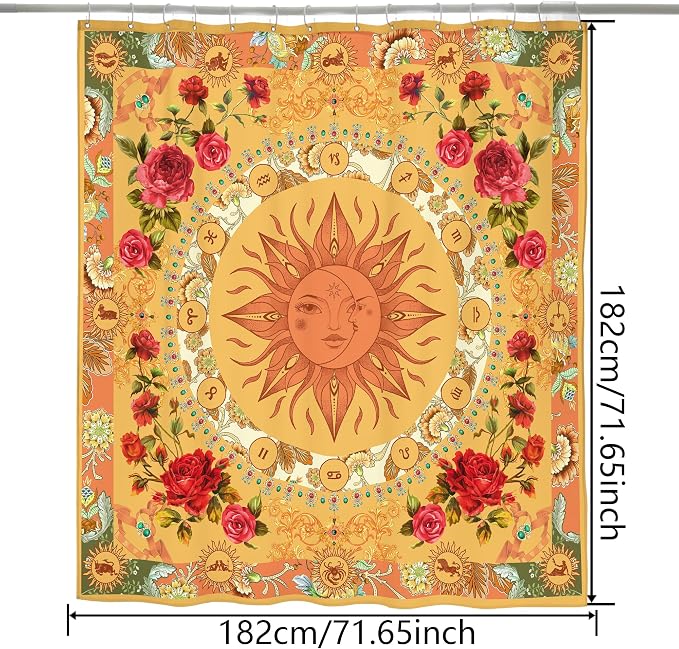 Bohemian Shower Curtain, Boho Floral Print Water Repellent Polyester Fabric - Image 3