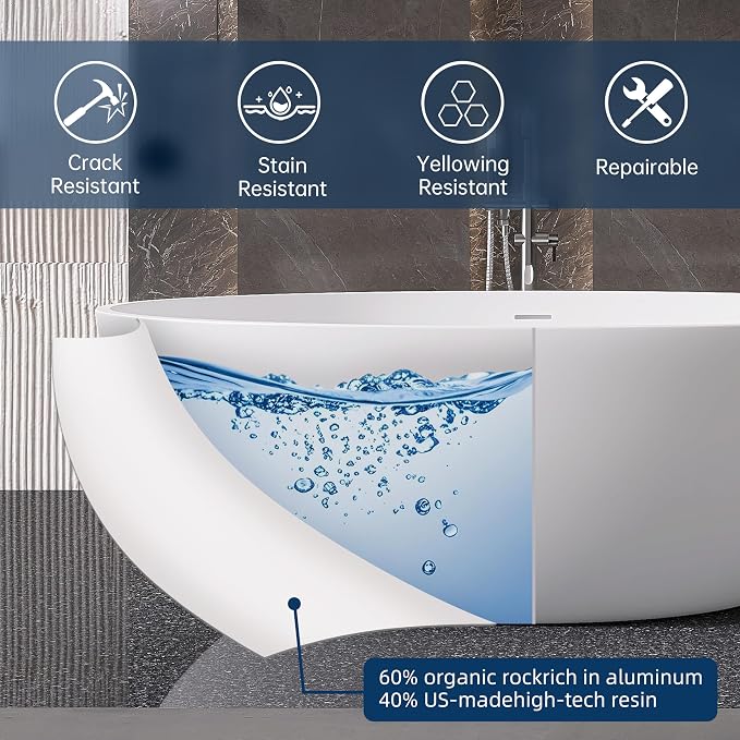 67'' Freestanding Soaking Bathtub Stone Resin Deep Bathtub Modern Bathtub Deep - Image 7