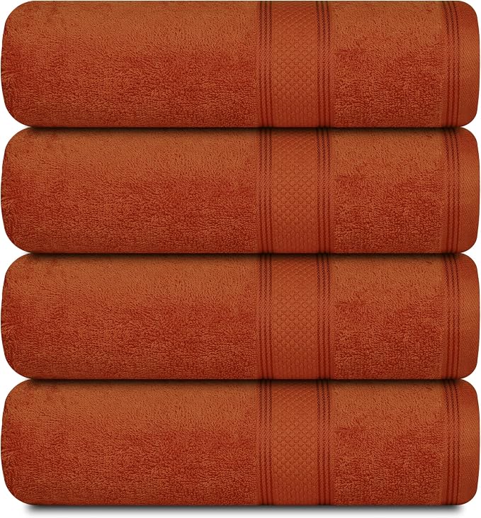 Casa Lino Coral Orange Bath Towels Set of 4 by CASALINO