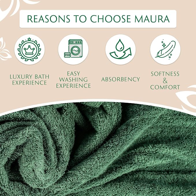 MAURA Hunter Green Bath Towel Set of 8 - Image 4