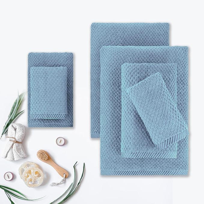 CASA COPENHAGEN Popcorn 6 Pieces Towel Set- Dusty Blue, 600 GSM 2 Bath Towel 2 - Image 3