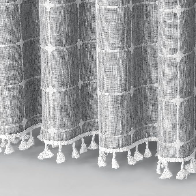 MitoVilla Modern Farmhouse Shower Curtain Set, Vintage Rustic Thick Linen Fabric - Image 5