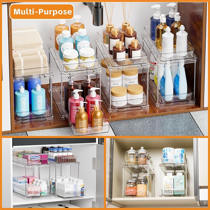 Yieach 2 Pack Pull Out Under the Sink Organizer, 2 Tier 10.6″ High Medicine - Image 2