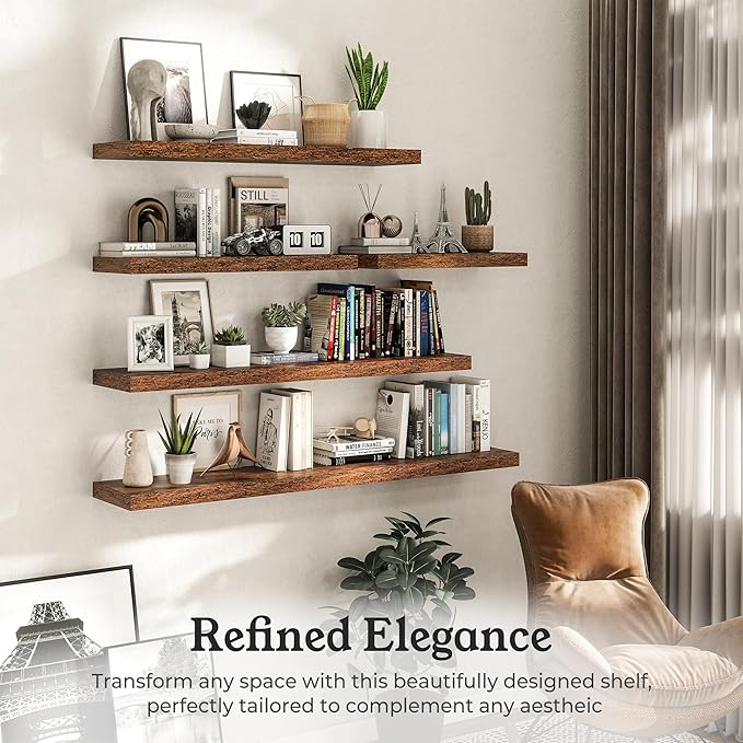 Floating Shelves for Wall, 9.3" Deep Wall Mounted Rustic Wood Shelves for - Image 5