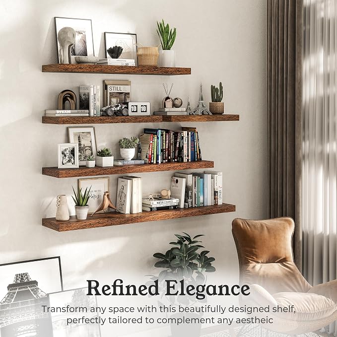 Floating Shelves for Wall, 7.9" Deep Wall Mounted Wood Shelves for Bathroom - Image 5