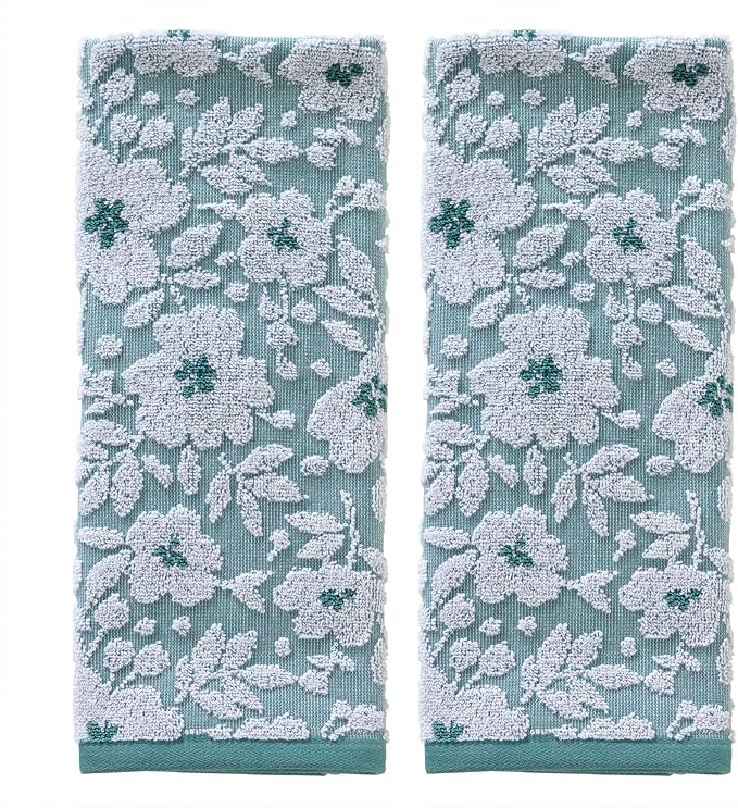 SKL Home Floral Jacquard Hand Towel Set, Moss Green by SKLHomebySaturdayKnightLtd