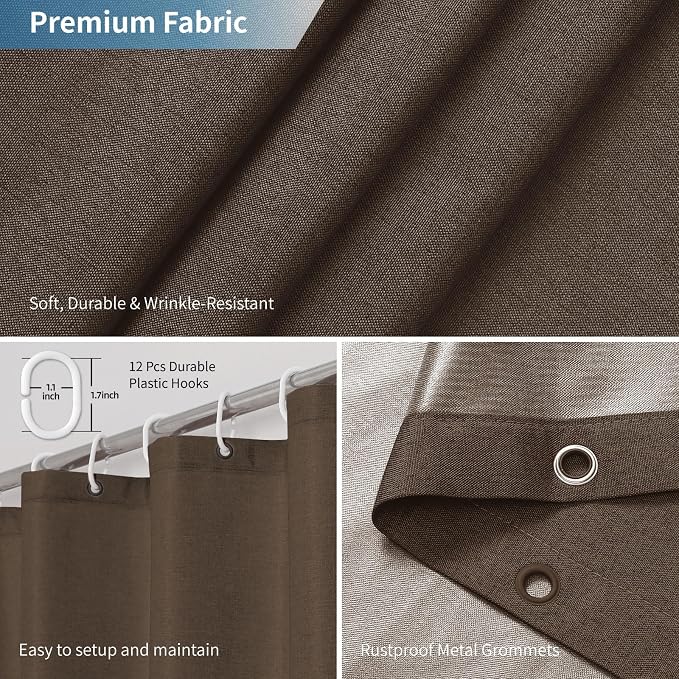2-in-1 Waterproof Fabric Shower Curtain or Liner, Linen Textured, Breathable - Image 6