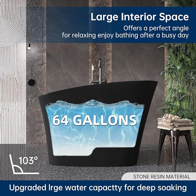 51'' Japanese Soaking Tub Freestanding Bathtub Resin Stone Bathtubs Deep - Image 5