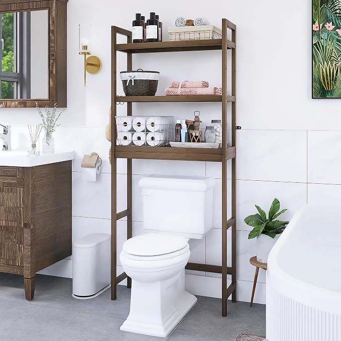 SMIBUY Bathroom Storage Shelf, Bamboo Over-The-Toilet Organizer Rack, - Image 2