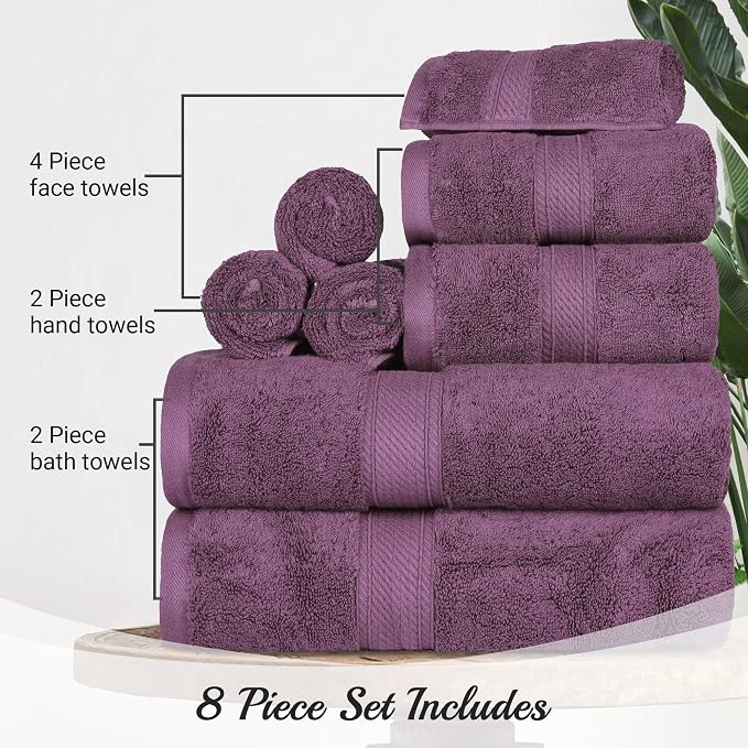 Superior Egyptian Cotton Pile 8 Piece Towel Set, Includes 2 Bath, 2 Hand - Image 4