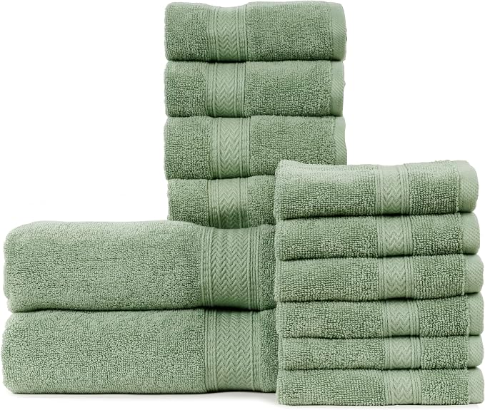 HILLFAIR 12-Piece Cotton Bath Towel Set by HILLFAIR