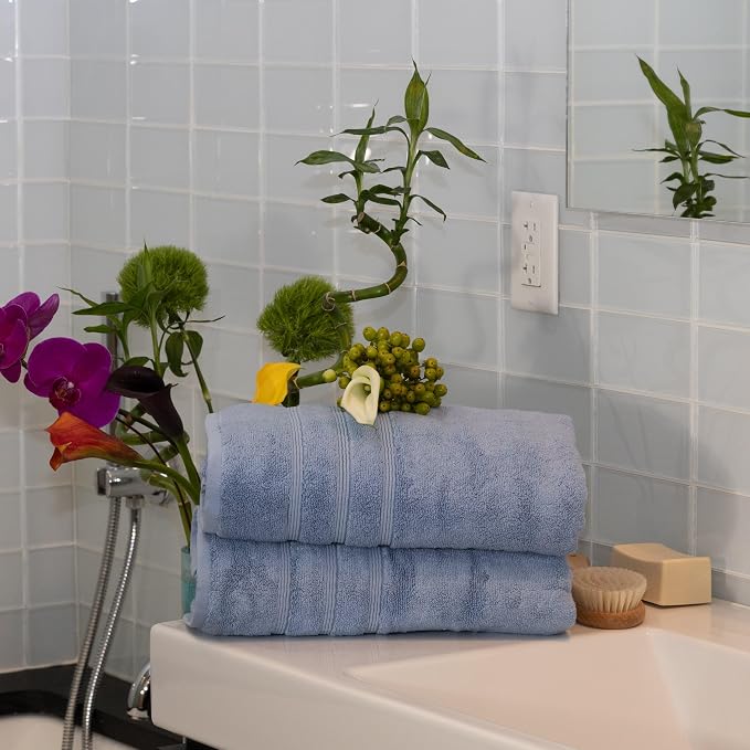 Mosobam Luxury Turkish Set of 2 Bath Towels 30X58 Allure Blue Oversize 700 GSM - Image 2