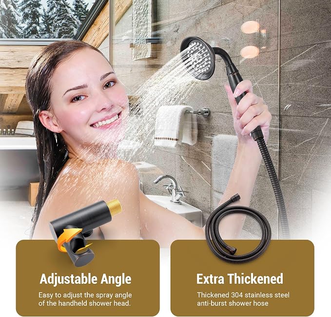 DASAN Oil Rubbed Bronze Rain Shower System Complete Antique Shower Faucet Sets - Image 5