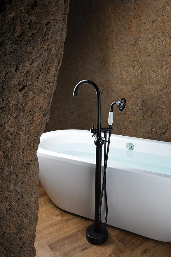 SITGES Solid Brass Freestanding Bathtub Faucet, Bathroom Floor Mount Tub Filler - Image 3