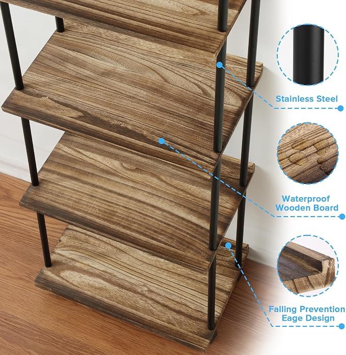 GETALL 5 Tier Bookshelf with Wheels, Tall Bookcase - Image 7