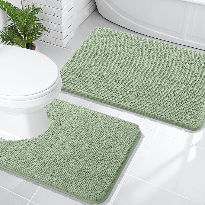 OLANLY Bathroom Rugs Sets 2 Piece, Soft Absorbent Chenille Bath Mats and by OLANLY