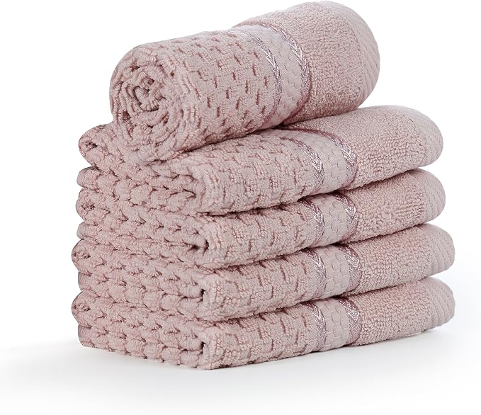 Ample Decor 100% Cotton Soft Pink Washcloths Set of 5 - Image 6