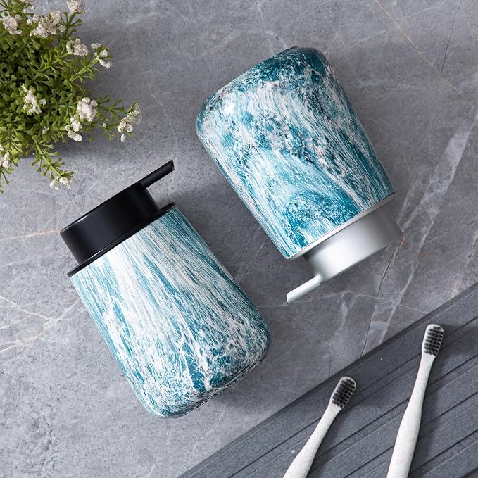 Enra Ceramic Foam Soap Dispenser, 12 oz Blue Foaming Soap Dispenser - Image 6