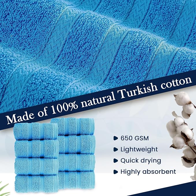HALLEY Turkish 8 Pack Premium Washcloths 650 GSM Highly Absorbent Super Soft - Image 6