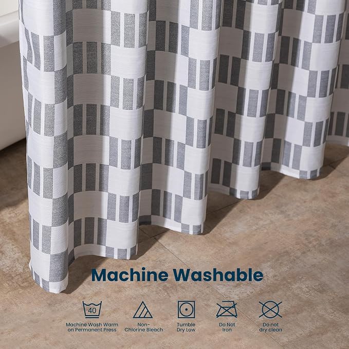 SLEEP ZONE Grey Checkered Shower Curtain Waterproof Curtains - Image 6