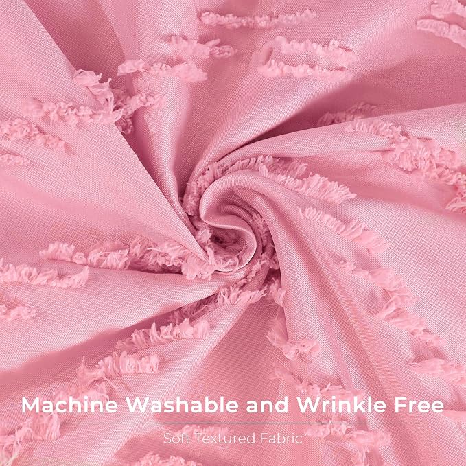 Pink Boho Shower Curtain Woven Fabric Cute Shower Curtain Textured Tufted - Image 4