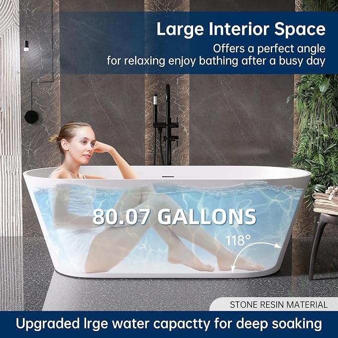 67'' Flatbottom Bathtub Solid Surface Freestanding Bathtub Matte Bathroom - Image 5