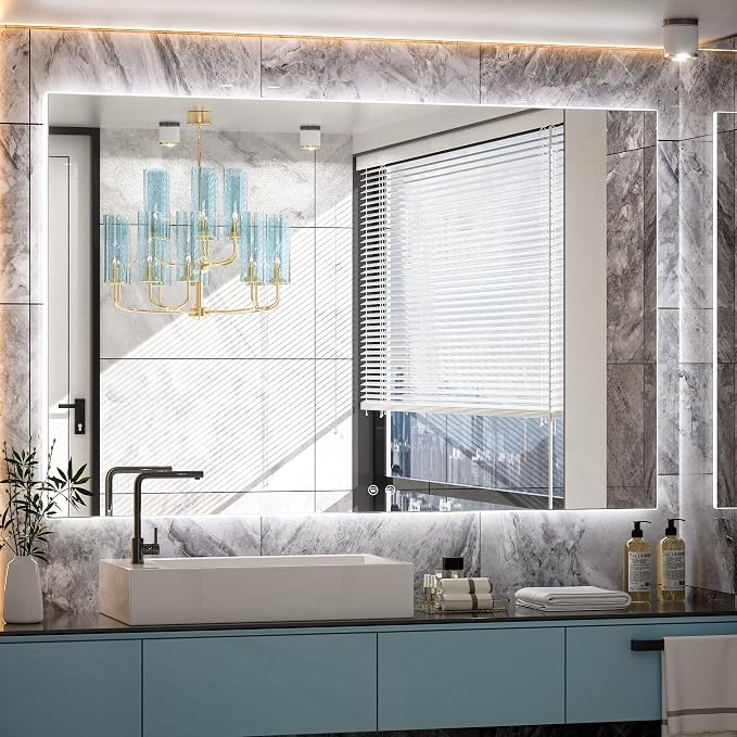 TETOTE 55 x 36 Inch LED Mirror Bathroom Backlit, Anti Fog, Vanity Lighted Mirror by TETOTE