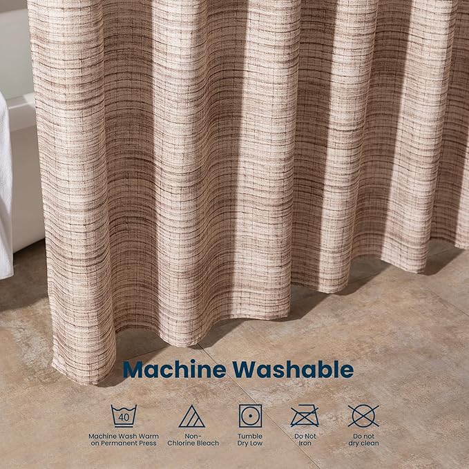 SLEEP ZONE Oatmeal Heather Shower Curtain Waterproof Curtains - Image 7