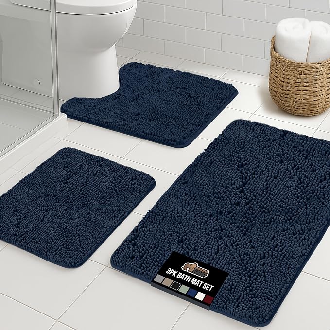 GORILLA GRIP Bathroom Rug Sets 3 Piece, Bath Mat Set and Oval Toilet Base by GorillaGrip