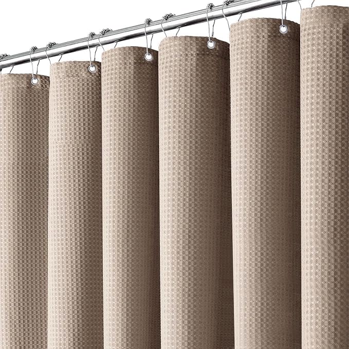 Inhousolu Fabric Shower Curtain Waffle Weave, 230 GSM Heavy Duty, Weighted Hem by INHOUSOLUHOMEDECOR