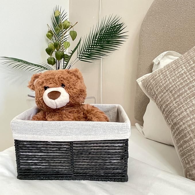 GYASVWU Hand-Woven Paper Rope Storage Baskets, Rectangular Wicker Baskets - Image 5