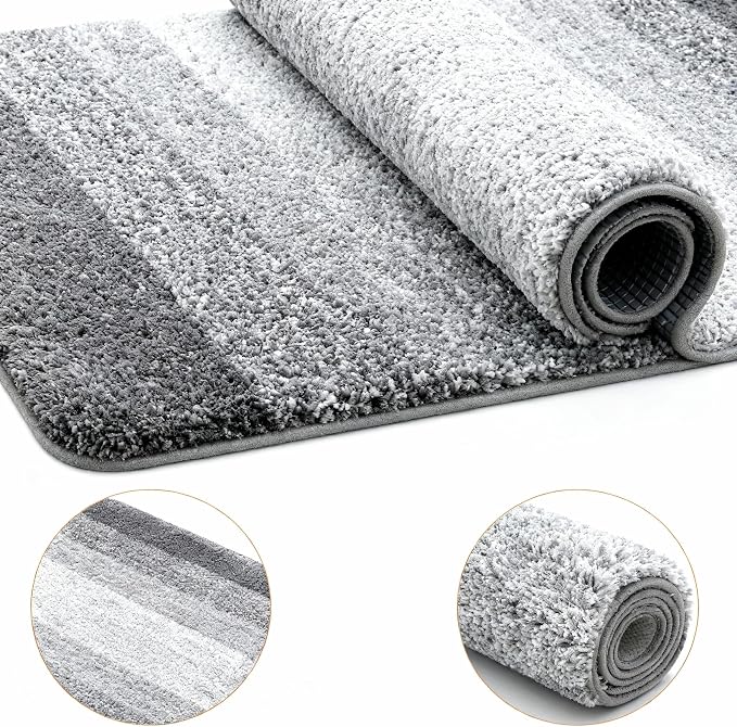Grey Bathroom Rug Ultra Absorbent Machine Washable Microfiber Mat - Image 3