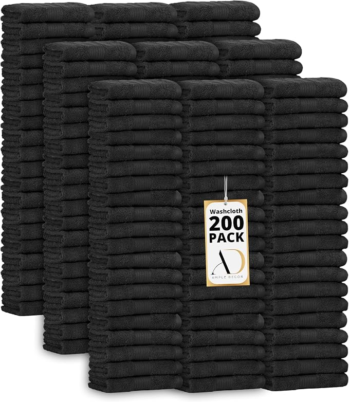 Ample Decor Washcloths Pack of 200 12 X 12 Inch 100% Cotton 600 GSM, Soft by AmpleDecor