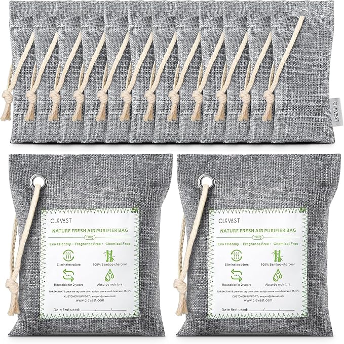CLEVAST 14 Pack Activated Bamboo Charcoal Air Purifying Bags, Natural Fresh by CLEVAST