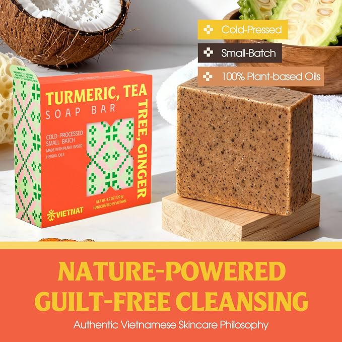 Turmeric, Tea Tree & Ginger Soap Bar – Cold Process Handmade Bar, 2-in-1 - Image 8