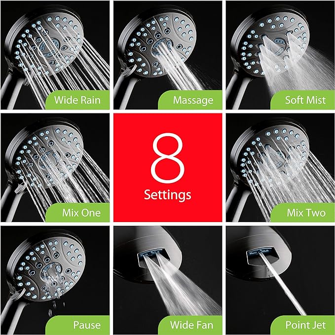 Hotel Spa AquaCare High Pressure 8-mode Handheld Shower Head, Anti-clog Nozzles - Image 4