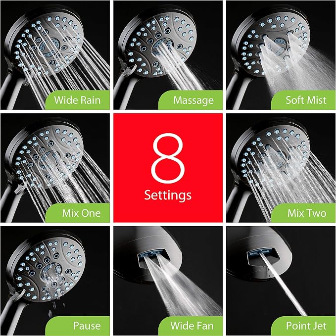 Hotel Spa AquaCare High Pressure 8-mode Handheld Shower Head - Image 4