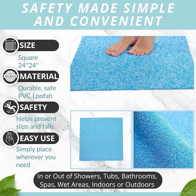 Enkosi Loofah Shower Mat Non Slip – Square Anti Slip Bath Mat - Image 3