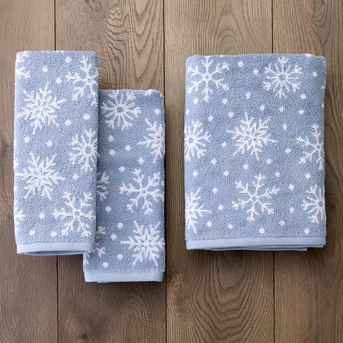 SKL Home Christmas/Winter Scattered Snowflakes 100% Cotton Premium 2-Piece Hand - Image 3