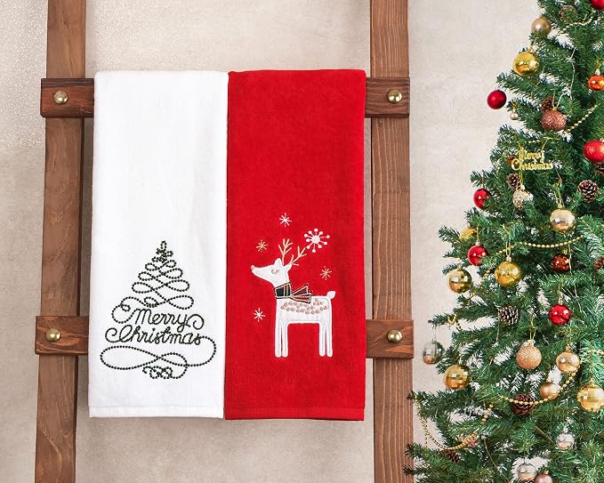American Soft Linen Christmas Bath Towels Bathroom Set, 2 Packed Embroidered by AmericanSoftLinen