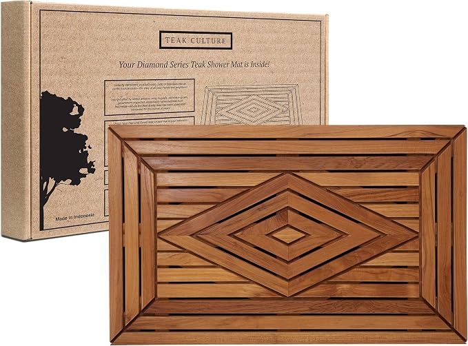 Designer Teak Shower Mat Large 31.5 X 19.5 Naturally Water-Resistant by TeakCulture