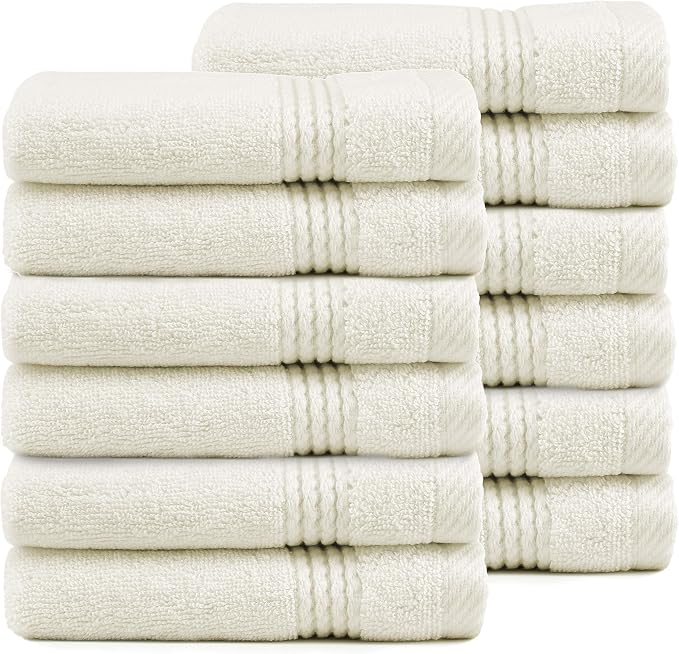 EastNBlue Lara 100% Turkish Cotton Washcloths 12 Pack, Extra Soft & Absorbent by EastNBlue